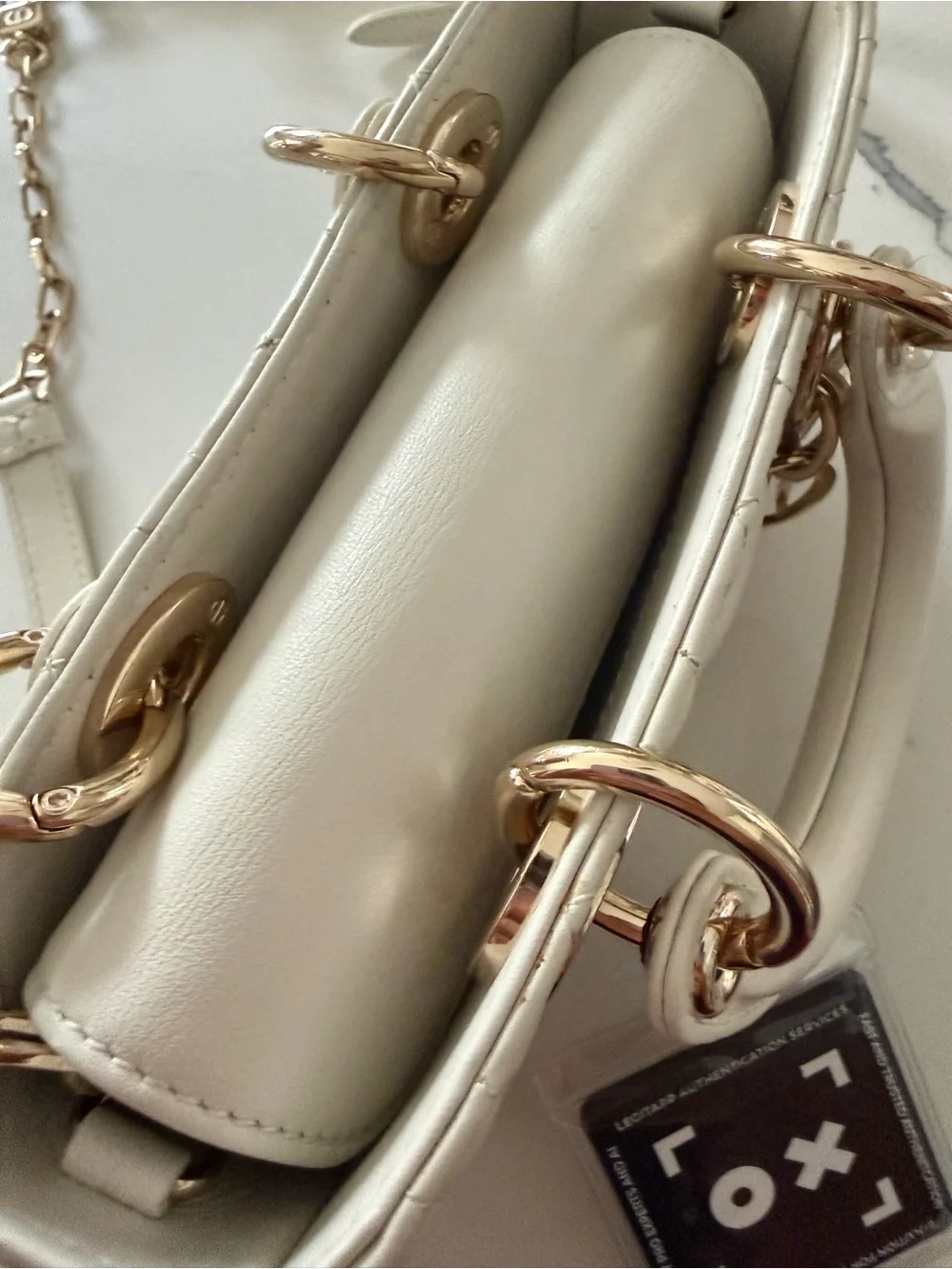 Dior Cream Quilted Mini Top-Handle Crossbody with Gold Hardware
